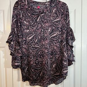 Vince Camuto Large Navy Spring Safari‎ Flared Sleeve Tunic Henley Blouse NWT